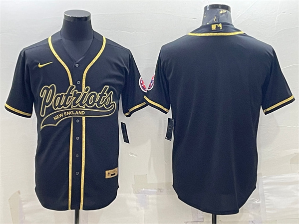 Men's New England Patriots Blank Black Gold With Patch Cool Base Stitched Baseball Jersey